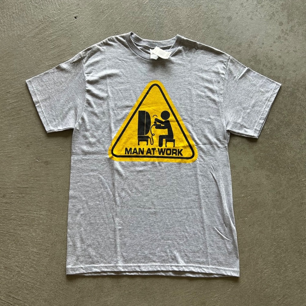 NWT Vintage Man At Work Shirt Size Large Gray Video Games Humor Funny Parody